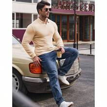 Men's Casual Buttonless Shirt Long Sleeve Ribbed Knit Shirts - 3X-Lớn + A Trắng Be - Xem 4