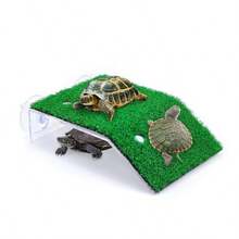 Plataforma de descanso y asoleamiento con simulación de hierba para tortuga, escalera de escalada para tortuga, terraza de descanso para reptiles, ranas y tortugas - Tamaño mediano