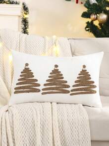 1 buc. Față de pernă decorativă de Crăciun, pânză brodată cu brad de Crăciun și frânghie, stil rustic pentru sufragerie, dormitor, cadou de sărbători