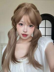 alicegarden 1 Synthetic Heat-Resistant Bangs Wig, Chestnut Brown Long Straight Wig, 26 Feet Long, Made Of Fiber, Suitable For Daily Gatherings, Halloween Natural Simulation Wig - Brown - View 5