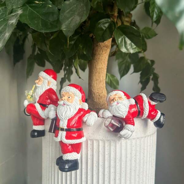 1/3PCS Creative Christmas Flower Pot Hanging Decorations, Santa Claus Drinking Juice Flower Pot Potted Plant Hanging Decorations, Garden Courtyard Balcony Flower Pot Potted Plant Hanging Decorations, Christmas Decorations, Home Decoration Hanging Decorations, Outdoor Fences, Santa Claus Hanging Decorations, Christmas Gift Decorations
