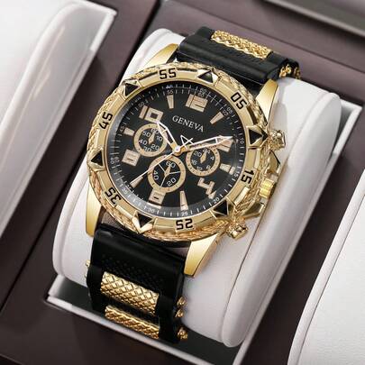 1pc Men's Silicone Watch, Classic Fashion Three-Eye Digital Scale Dial, Stylish Sporty Quartz Wristwatch (1pc/Set), Watch Box Not Included