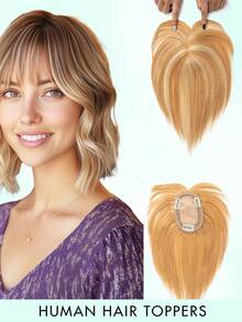Hair Toppers For Women Real Human Hair 8-14inch Straight Human Hair Topper With Bangs Skin Scalp Big Base Cover Thinning Or Loss Top Pieces Real HairPieces 360°3D Bangs Thinning Blonde Hair For Daily - Multicolor - View 39