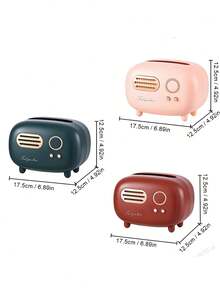 3 件复古红色收音机形状纸巾盒架 - 古董设计，带有“FEEL YOU LOVE”字样，方形塑料餐巾纸分配器和收纳盒，适合家居装饰，可爱的纸巾盒架 - 彩色 - 查看 3