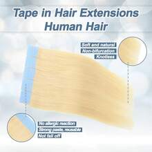 Tape In Hair Extensions Bleach Blonde 100% Real Human Hair 16-26 Inches 20pcs 50g/Pack Straight Seamless Skin Weft Tape In Human Hair Extensions Blonde(16-26 Inches #613 Bleach Blonde) - S613 - 查看 2