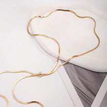 1Pc Women's Stainless Steel Gold Plated Necklace - Adjustable Y-Shape Long Design, Fade-Resistant Minimalist Style, Drawstring Snake Chain With Tassel, Dainty Gold Tone Jewelry - Vàng - Xem 7