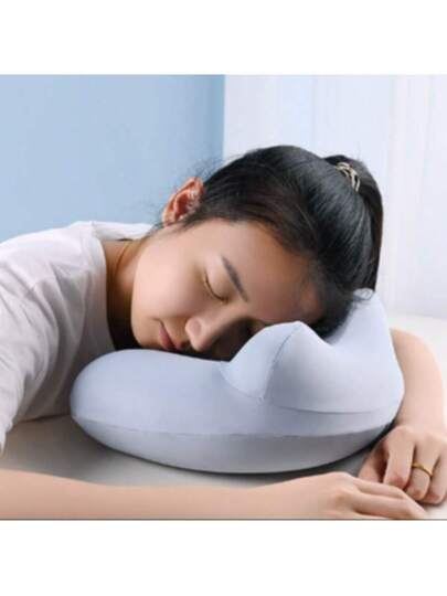 Travel Fleece Pillow, Portable Neck Kussen Car, Airplane Inflatable Shape Compact Storage view 2