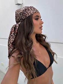 1条女士90*90时尚豹纹印花方巾，新款夏季头巾，可作腰带、装饰品、丝带、发带或领巾使用，适合日常穿着。 - 02-咖啡 - 查看 6