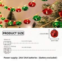 1 pieza Guirnalda de campana navideña con luces - Rojo y Verde, LED cálido, a pilas, adecuado para decoración del hogar, guardería, dormitorio, chimenea, escalera, fiesta, boda, cortina, árbol de Navidad - Perfecto para fiestas, cumpleaños de niños, Acción de Gracias, Año Nuevo y celebraciones de invierno (Baterías no incluidas), Luces de Navidad para interiores
