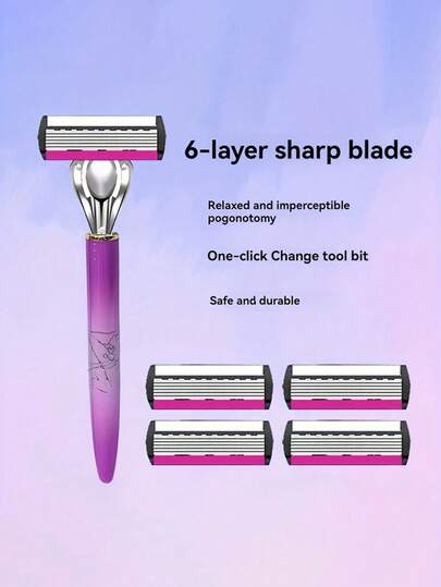 1 Handle + 3/6/12 Blades Women's 6-Layer Painless Hair Removal Razor, Underarm & Leg Hair, With Lubricating Strip, Metal Handle Stainless Steel Blades, Trimming Hair, Replaceable Blades