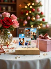 1pc Custom Crystal Plaque - 1 Piece Contains 4 Photos And Text, The Base Can Be Customized With Text, Bohemian Style Desktop Decoration Stand, Suitable For Anniversary/Birthday (Mother's Day Or Valentine's Day) - Unisex Gift Idea + Wedding Halloween Christmas Decoration, Christmas Ornaments.