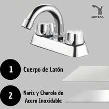 Llave Mezcladora para Lavabo con Cuerpo de Latón Sólido, Nariz y Charola de Acero Inoxidable de Alta Resistencia - Plateado - Ver 6