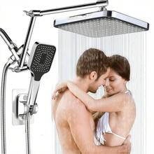 1 Set Rainfall Shower Head With Handheld Shower Head & Square Shower Head, Luxury Bathroom Accessories For Ultimate Shower Experience - 銀色 - 查看 1