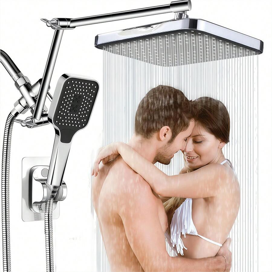 1 Set Rainfall Shower Head With Handheld Shower Head & Square Shower Head, Luxury Bathroom Accessories For Ultimate Shower Experience - 銀色 - 查看 1