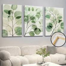 3pcs Framed Canvas Poster, Modern Art, Plant And Leaves Decorative Prints, Botanical Theme Wall Decor, For Bedroom Living Room Corridor, Wall Art, Wall Decor, Spring Decor, Room Decoration