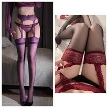 1 件女士性感内衣长袜花卉蕾丝过膝高大腿弹力吊袜带连裤袜适合约会之夜、浪漫亲密时刻派对装 - 彩色 - 查看 16