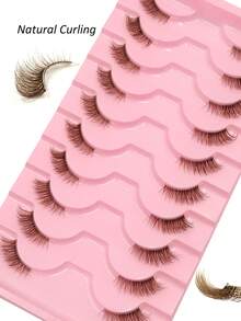10 paia di ciglia finte con banda trasparente, ciglia marroni a forma di occhio di gatto, ciglia finte corte e morbide in 3D in finta pelliccia di visone, naturali e morbide per il trucco