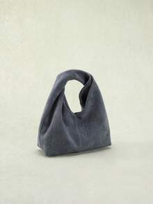 1件雕塑感包包，秋冬新款复古蓝色天鹅绒质感PU皮革手提包，简约风格女士托特包，适合搭配风衣通勤 - 藍色 - 查看 6