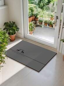 1pc Soft Rubber Kitchen Mat, 3.5mm Thick Kitchen Rug, Stylish Minimalist Gray Deer Pattern, Absorbent Kitchen Floor Mat, Can Be Trimmed To Fit, Surface Fabric, Middle Foam Layer, Bottom Rubber Layer, Suitable For Kitchen Rugs, Home Decor, Bathroom Mats, Entryway, Laundry Room, Hallway Carpets, Living Room
