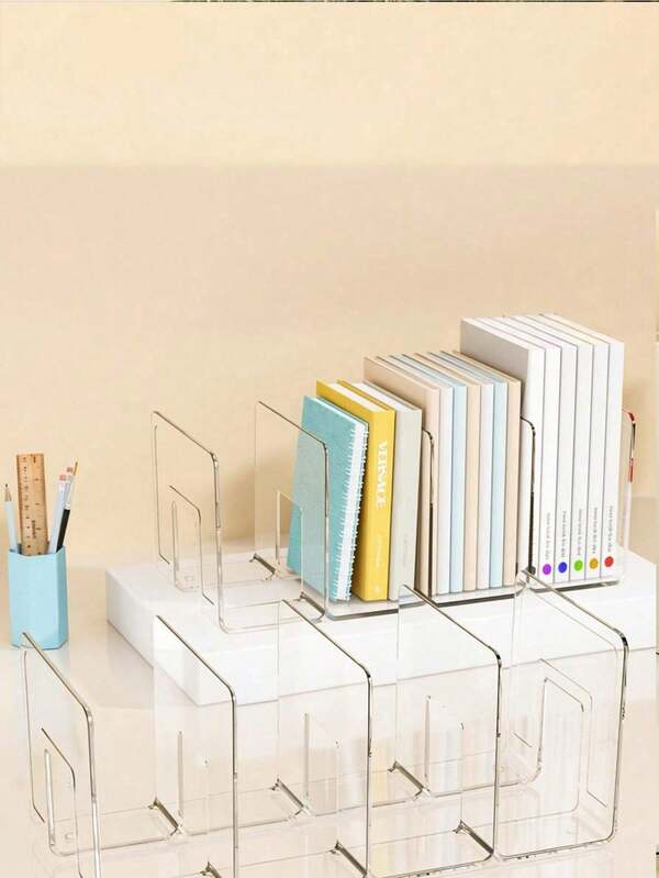 Estantería de acrílico para escritorio, estante de lectura fijo para almacenamiento de libros en el escritorio, soporte de libros para exhibición de libros.