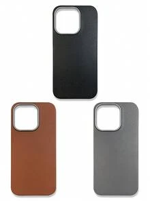 3-Pack Luxury Leather-Feel Phone Cases, Compatible With IPhone 13, 14, 15, 16 Pro Max, Galaxy, Black, Grey, Brown - Multicolor - View 18