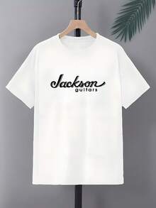 [Jackson Guitars Tee] Jackson Guitars Graphic Tee, Men's Casual Crew Neck T-Shirt |   100% Polyester Knit Fabric, Slight Stretch, Regular Fit, Summer Alphabet Pattern - trắng - Xem 7