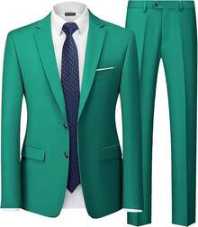 Traje de 2 piezas para hombre Hihawk, conjunto de pantalones sólidos de 2 botones, FGLB Navidad - Verde - Ver 1