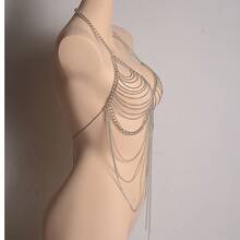 1pc Multi-Layer Chain Tassel Blouse, Fashion Personalized Versatile Street Style Beach Holiday Sexy Party Casual Outfit, Holiday Gift