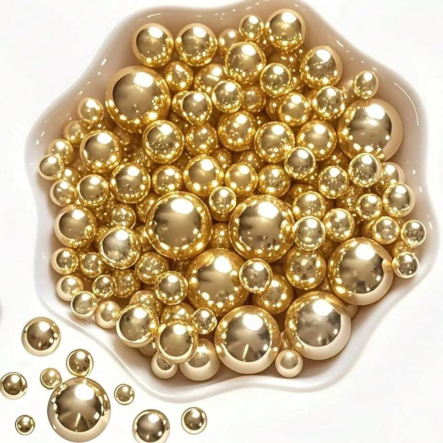 Assorted Size Shiny Pearls - Vase Filler And Tabletop Decor, Suitable For Weddings, Birthdays, Christmas - Durable Plastic Candle Centers And Floral Accents (No Holes Needed), Candle Decor, Holiday Decor, Elegant Style, Metallic Surface