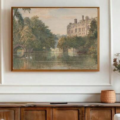 1 Framed/Unframed "Pride And Prejudice" Vintage Poster Wall Art Canvas Painting, Vintage Warwick Castle Romantic Landscape Painting, Rustic Country Style, Suitable For Apartment, Living Room, Bedroom, Modern Home Decor