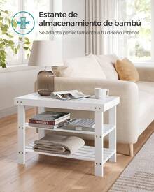 SONGMICS Banco Zapatero, Organizador para Zapatos de Bambú, 28.x 70.1 x 45.3, para Sala de Estar, Dormitorio, Blanco MLBS004W01 - Marrón - Ver 1