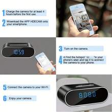 1080P HD Digital Desktop Clock Indoor Security Camera With 2.4G WiFi Remote Live Viewing, Digital Display, Night Vision, Surveillance Camera, Loop Recording, Suitable For Home, Office, And Store Monitoring, Comes With 32GB SD Card - Black - View 6