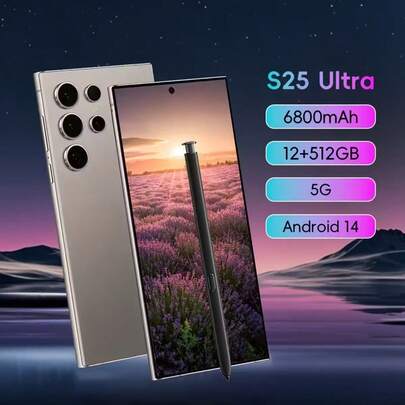 W&O S25 Ultra 2025 Next-Gen 5G Global Edition: 12 GB RAM, 512 GB Speicher, 6,8" HD+ Vibrant Display, 108MP AI-Rückkamera + 48MP Front-Porträtobjektiv, 6800mAh Akku mit Reverse Charging, Dual-SIM Dual-Standby, integrierter Stylus Pen, biometrische Gesichts- und Fingerabdruck, GPS, Metallgehäuse, Luxus-Geschenkpaket – Das ultimative entsperrte Smartphone für weltweite Reisen, die Schulzeit, Weihnachten, Ostern und Überraschungen zu besonderen Anlässen, Reisetelefon, Weihnachtsgeschenk, stylisches Telefon,