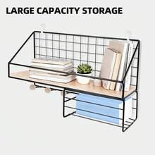 Multi-Tier Wall-Mounted Storage Shelf – Metal Floating Rack With Hooks, No Drilling Required, Ideal For Bathroom, Shower, Kitchen & Bedroom - 黑色 - 查看 4