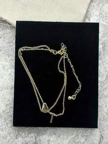 Chic Double-Layered Heart & Letter Anklet - Minimalist Alloy Design, No Plating, Suitable For Daily Wear, All Seasons, Simple Style