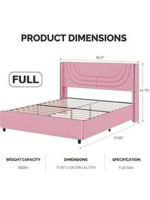 Modern LED Upholstered Bed Frame With Wooden Headboard – Soft PU Leather & Platform Design, Easy Assembly, Perfect For Bedroom,  Twin Bed Frame/ Full Bed Frame/ Queen Bed Frame, Black/Pink/Beige (USB LED Strip) - 淺粉色 - 查看 9