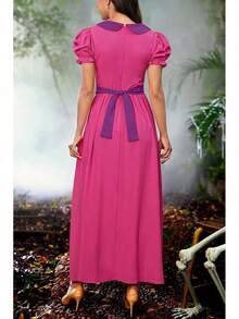 Halloween 2025 Women's Halloween Princess Cosplay Costume Bubble Sleeve Party Maxi Dress - 紅紫色 - 查看 5