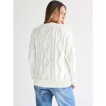 2025  Women's Oversized Cable Knit Crewneck Sweaters - White - View 3