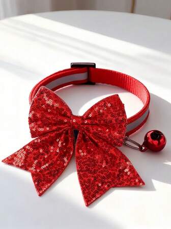 1 pieza Corbata de moño para mascotas, corbata de moño brillante con lentejuelas para perros, corbata de moño para gatos