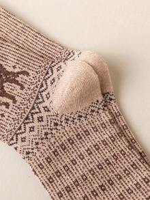 5 Pairs Women's Bohemian Style Christmas Mid-Calf Socks, Suitable For Outdoor, Sports, Home, Office Everyday Wear, Autumn/Winter