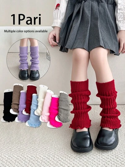 1 Pair Princess Style Vertical Striped Frill Trim Leg Warmers, Warm Knee/Leg Protector For Kids, All Season