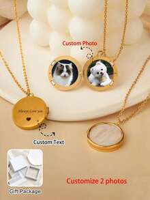 1pc Customized Photo Necklace, Gift Box Packaging, Stainless Steel Mother-Of-Pearl Photo Locket Necklace, Gift Box Packaging, Personalized Name Necklace, Jewelry For Women, Double-Sided Custom Design, Pet Photo, Gifts For Women, Custom Bracelet For Women, Mother-Of-Pearl Photo Locket Necklace, Gifts For Mom, Friends, Classmates, Thanksgiving Gift, Valentine's Day, Birthday Gift, Memorial Gift, Graduation Gift - Multicolor - View 12