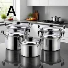 Juego de 5 piezas de utensilios de cocina de acero inoxidable - Ollas duraderas con tapas, interior pulido, asas remachadas y perillas resistentes al calor - Plateado - Ver 10