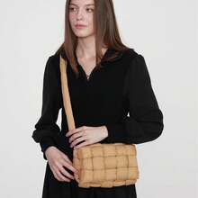 Puffer Woven Crossbody Bag Purse Handbags For Women, Quilted Hobo Carryall Bag Shoulder Bags With Adjustable StrapChristmas - Hồng đậm - Xem 3