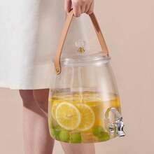 1个家用冷水壶，无支架，水龙头式果汁饮料分配器，柠檬水水果茶桶，冷水壶，防漏手柄水桶 - 彩色 - 查看 3