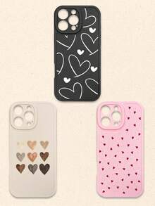 Casing Ponsel Silikon Motif Hati Hitam Putih Merah Muda 3pcs Aneka Warna, Kompatibel dengan iPhone & Galaxy Smartphone, Hadiah Musim Semi, Versi Internasional, Bukan Versi Domestik - MultiWarna - View 19