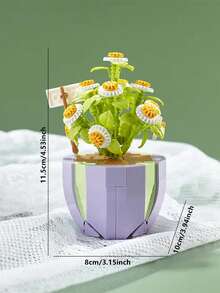 1361pcs Realistic Preserved Flower Building Blocks Basket, Roses/Sunflowers/Tulips/Lily Of The Valley/Roses/Lilies/Roses/Peonies/Jasmine Creative 3D Assembly Building Blocks Potted Succulent Plants Desktop Decor, Birthday/Halloween/Christmas Gift - Multicolor - View 15