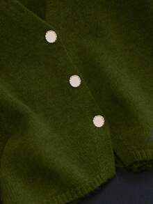 1 件纯白色针织纽扣 V 领无袖夏季开衫毛衣背心 - 綠色 - 查看 4
