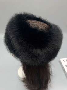 1pc Elegant Solid Color Polyester Fluffy Lined Warm Windproof New Fuzzy Faux Fox Trapper Hat, Thick Ear Protection Bucket Hat, Autumn/Winter Winter Outfits