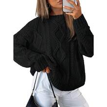 2025  Women's Oversized Cable Knit Crewneck Sweaters - 黑色 - View 1